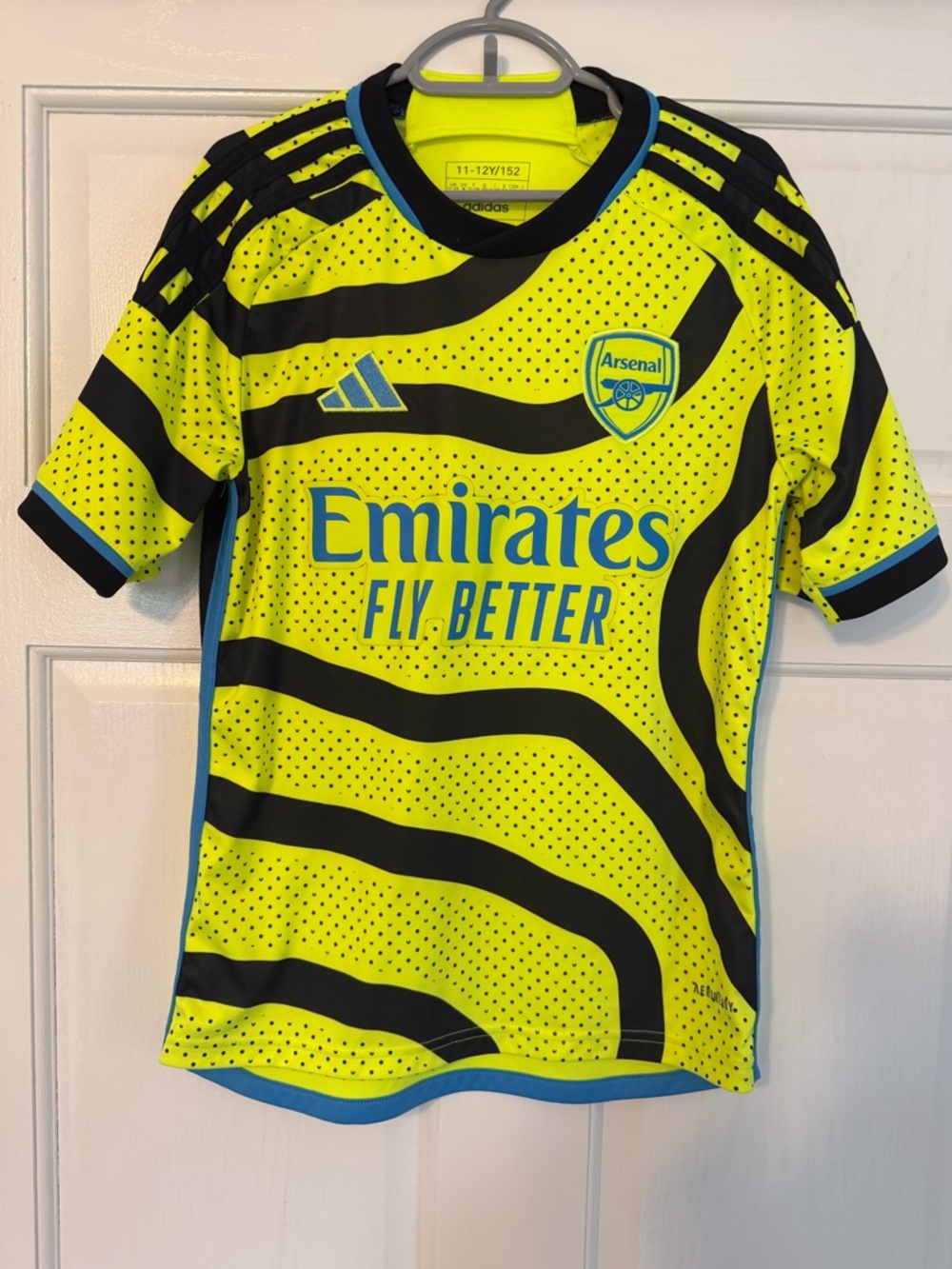 adidas Arsenal Neon Yellow & Black Kids Football Jersey with Blue Accents